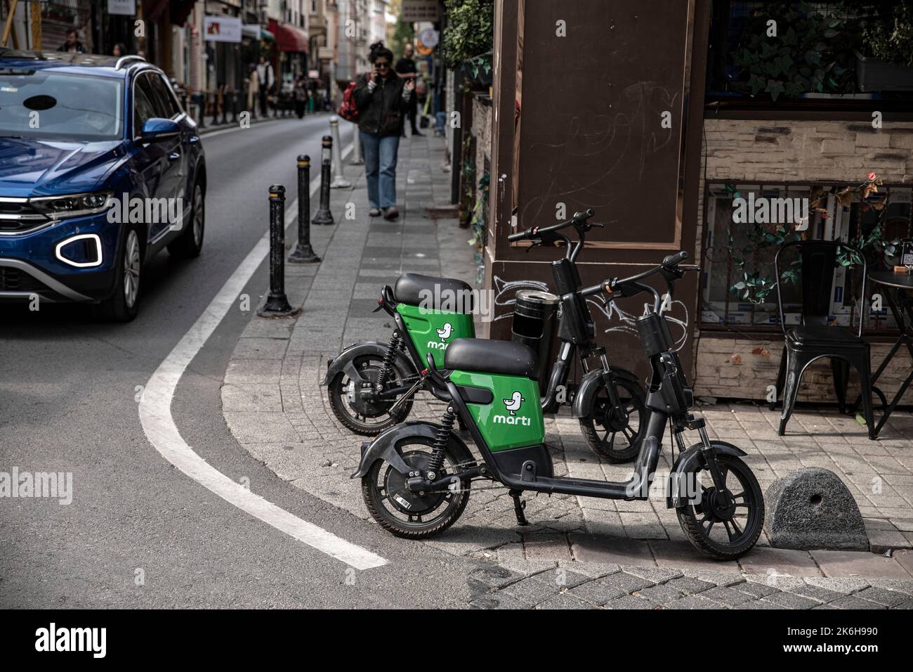 Istanbul, Turkey. 14th Oct, 2022. Scooters seen parked along the