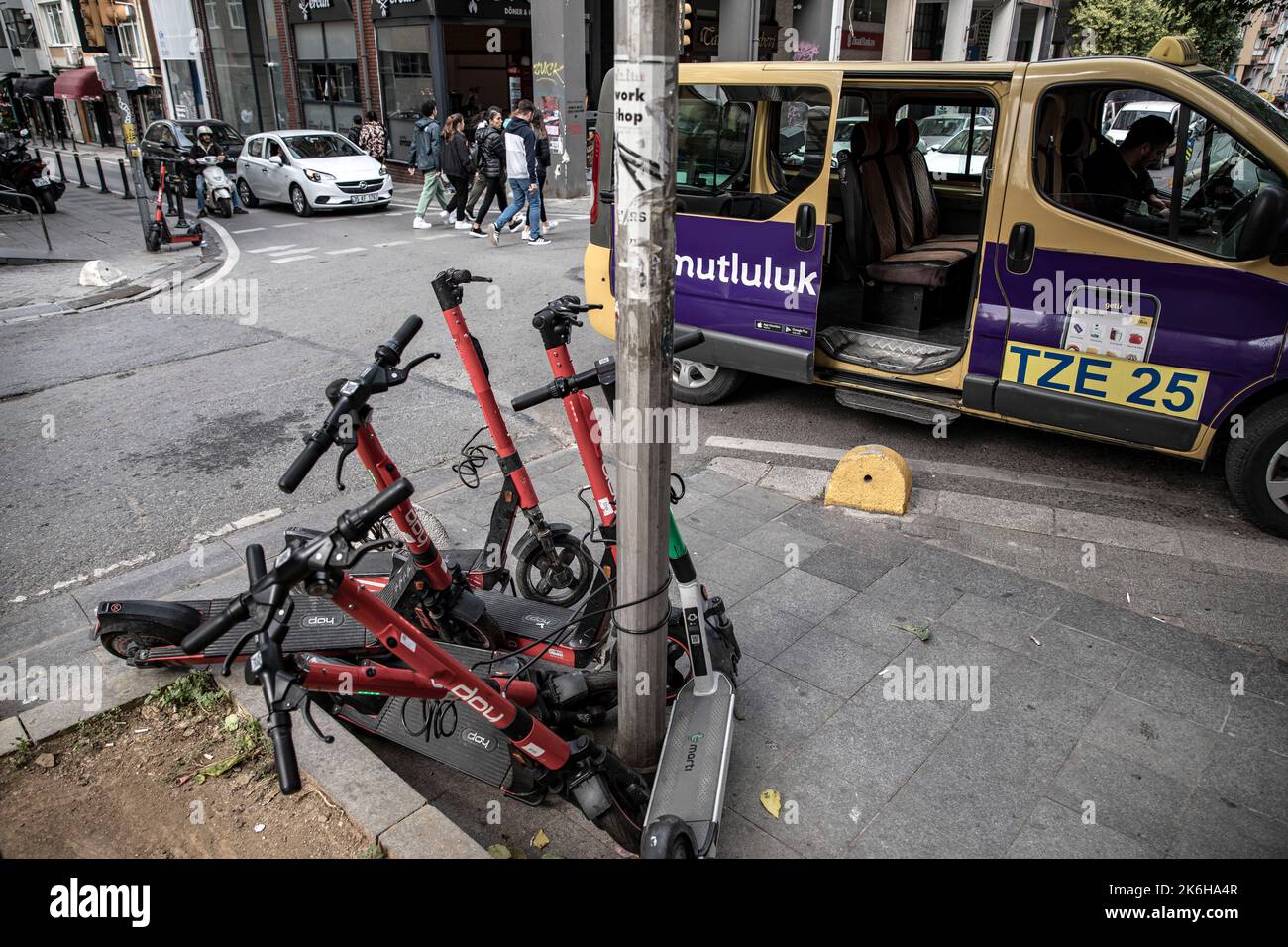 Istanbul, Turkey. 14th Oct, 2022. Scooters seen parked along the