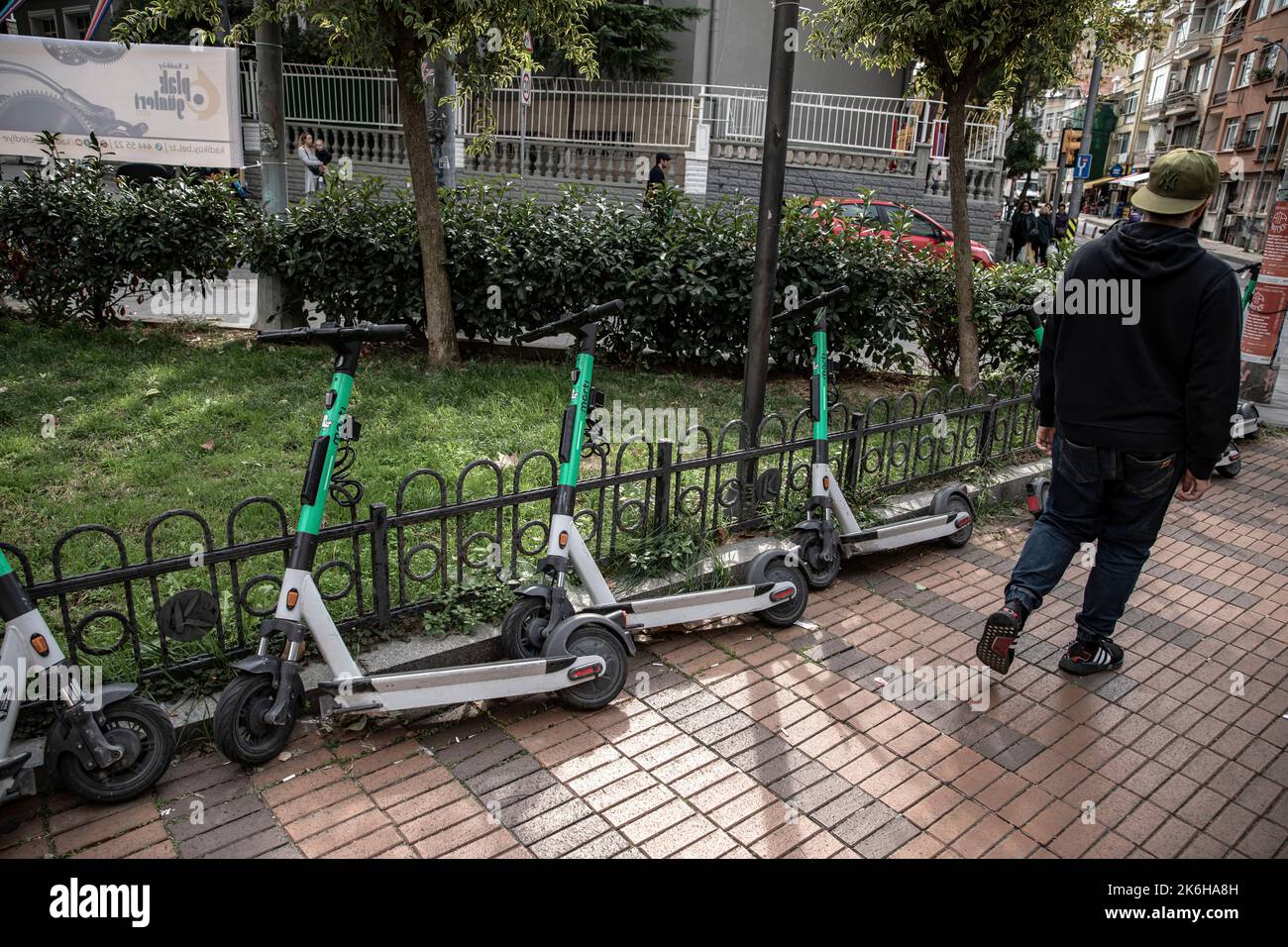 Istanbul, Turkey. 14th Oct, 2022. Scooters seen parked along the