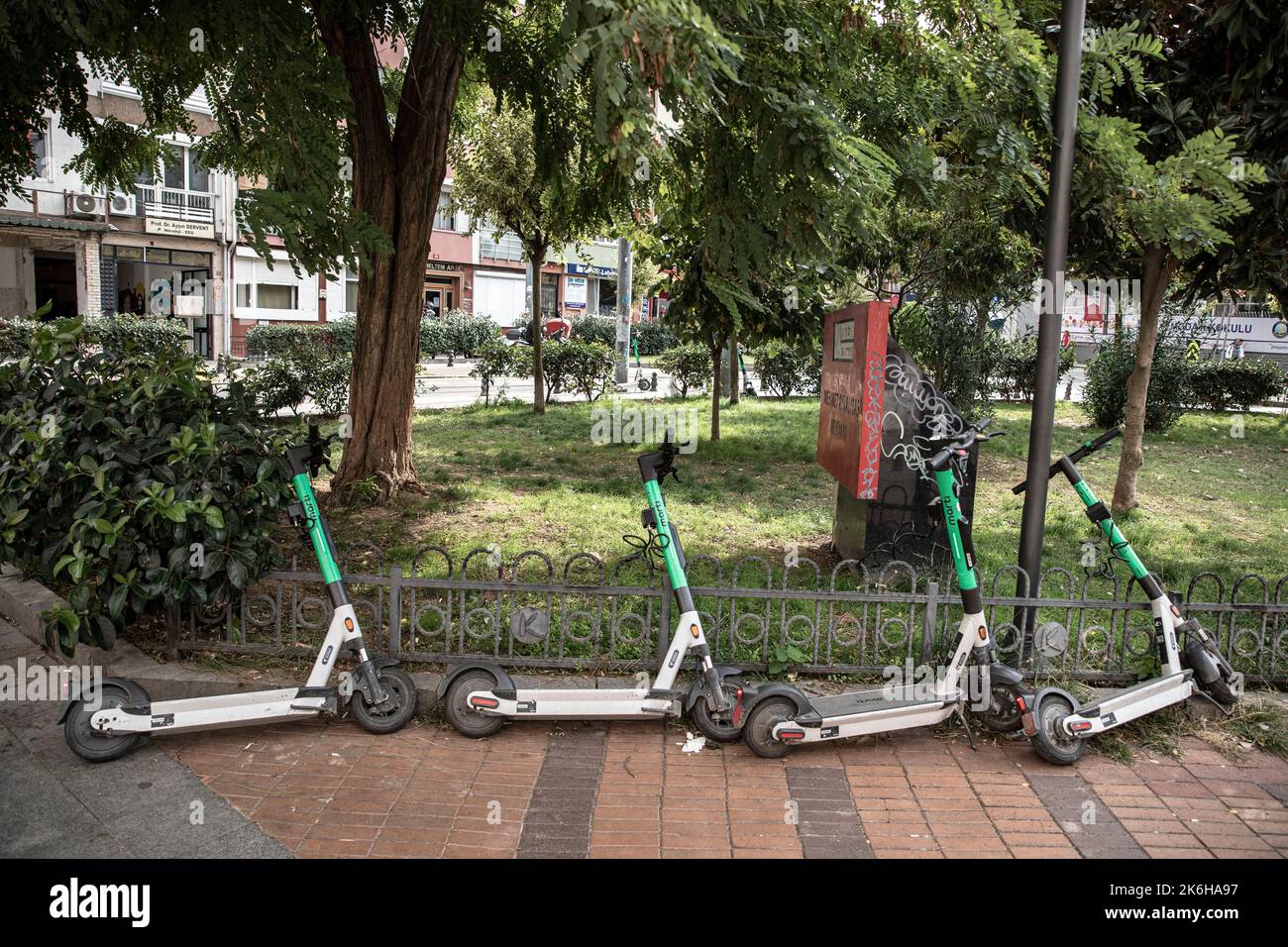 Istanbul, Turkey. 14th Oct, 2022. Scooters seen parked along the