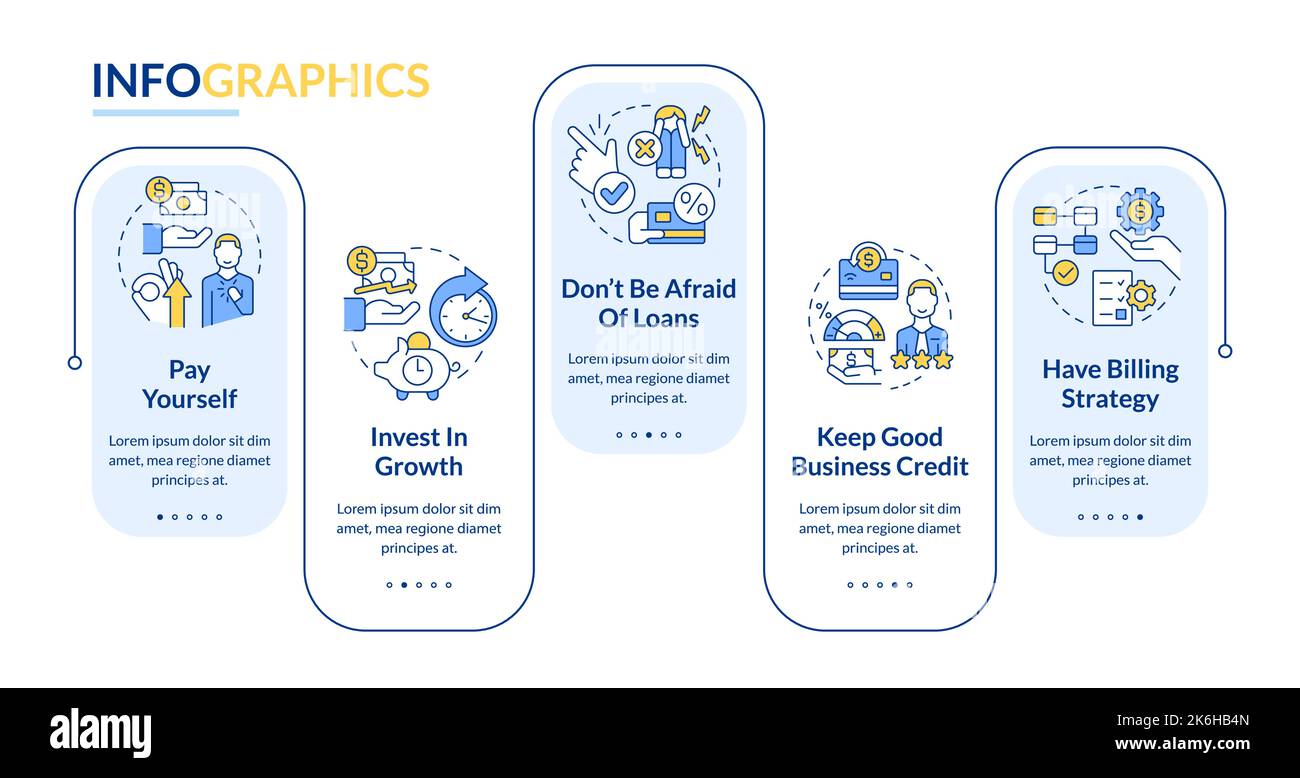 Managing small business finances tips blue rectangle infographic template Stock Vector