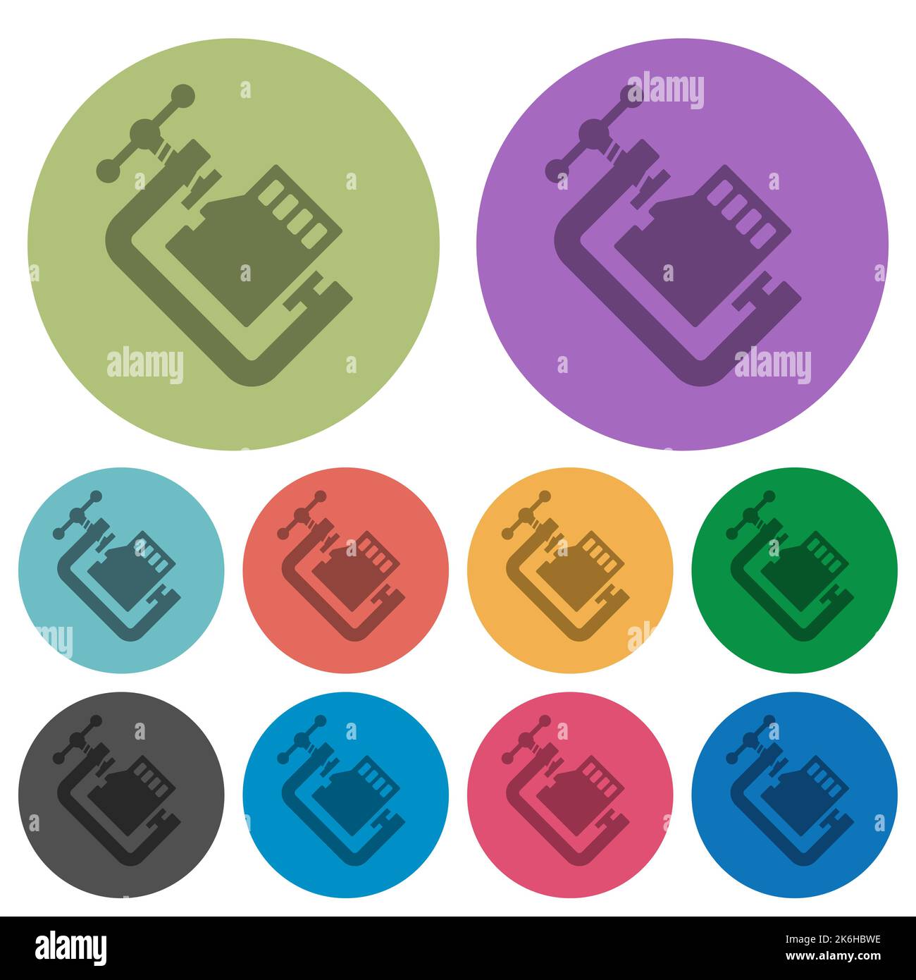 Micro sd memory card compress solid darker flat icons on color round background Stock Vector