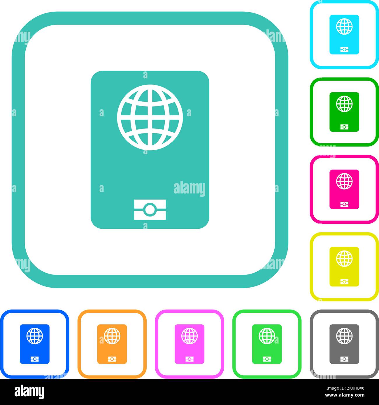 Passport vivid colored flat icons in curved borders on white background ...