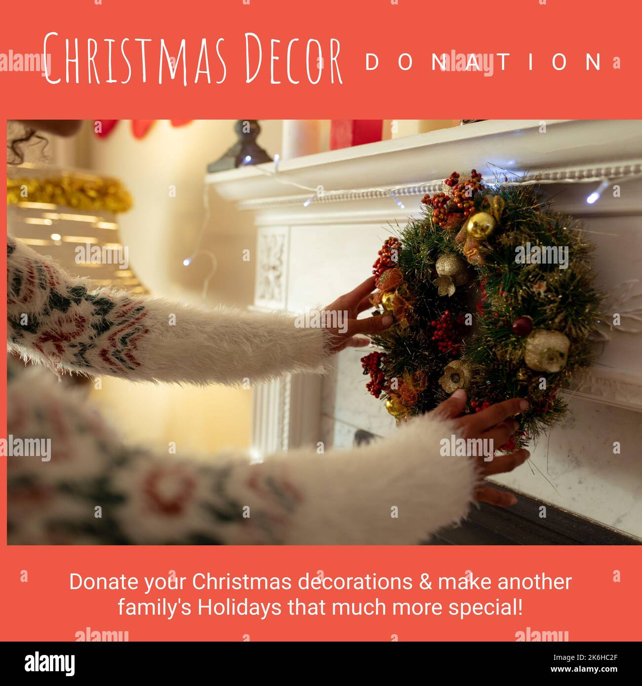 Square image of biracial woman decorating christmas tree with christmas