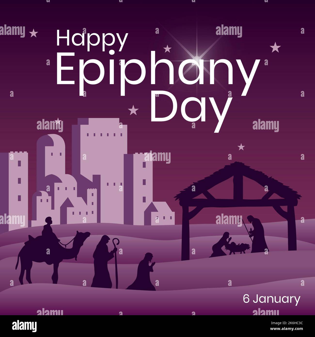 Square image of nativity scene in bethlehem an happy epiphany day Stock