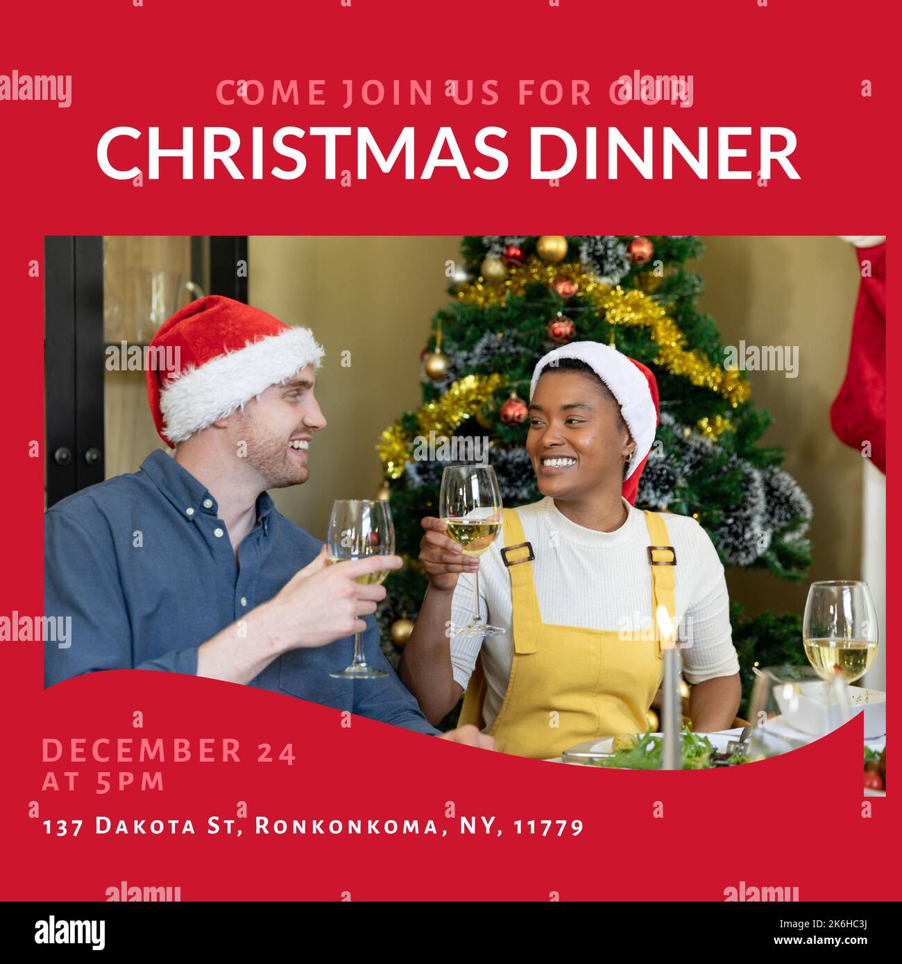 Square image of diverse family having christmas dinner and christmas