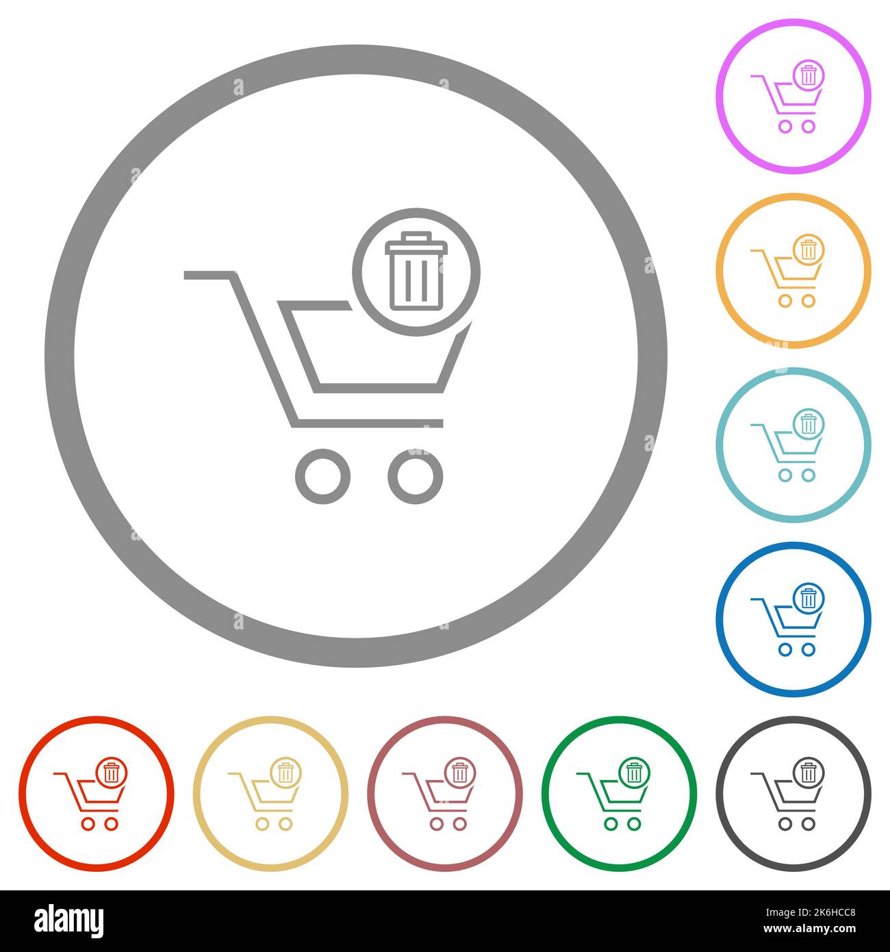 Delete from cart outline flat color icons in round outlines on white ...