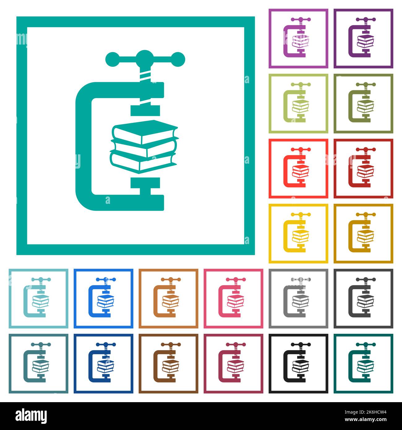 compressing books with vise clamp flat color icons with quadrant frames ...