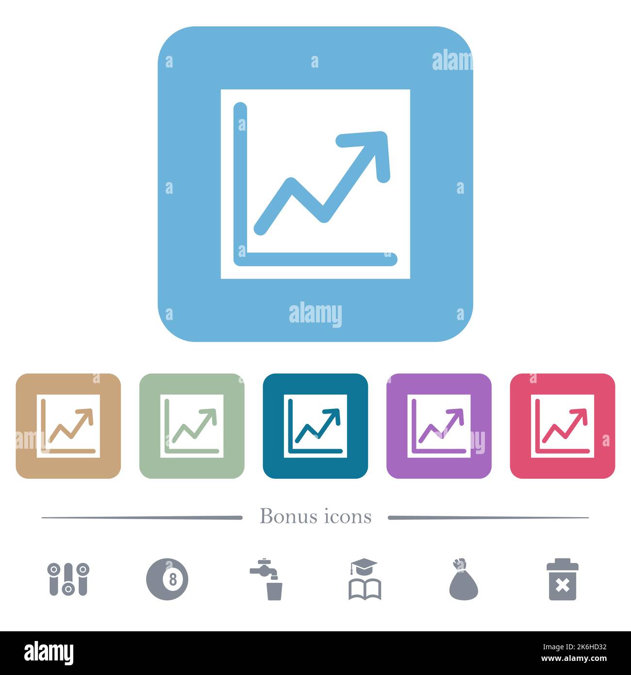 Line graph solid white flat icons on color rounded square backgrounds ...