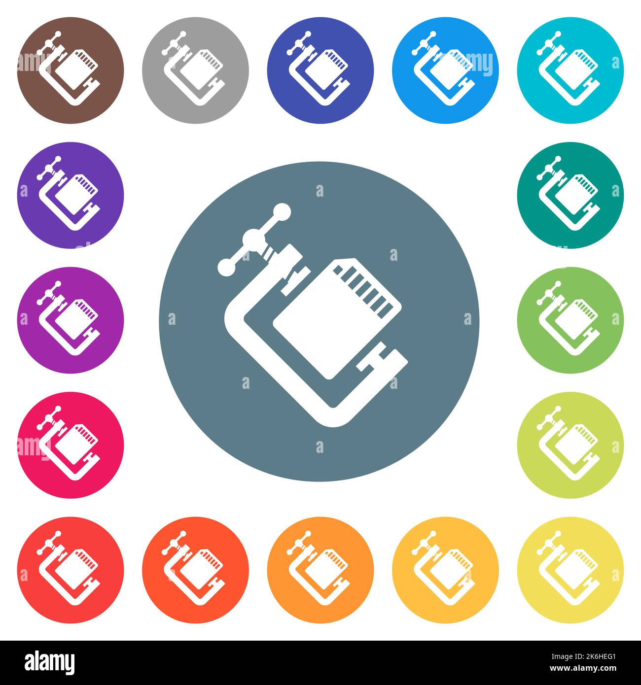 SD memory card compress solid flat white icons on round color ...