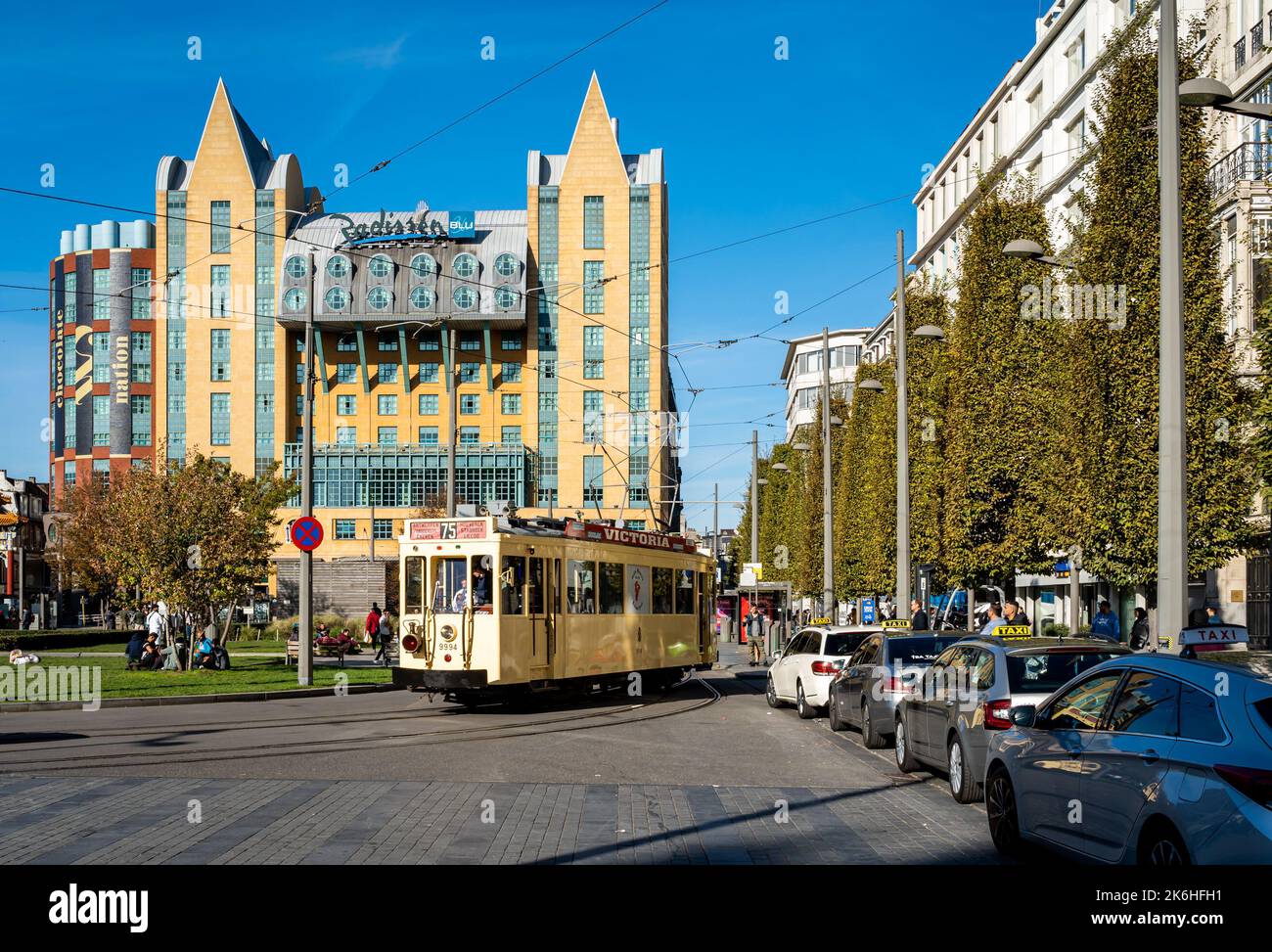Antwerp, Belgium, 09.10.2022, Busy street in the center of Antwerp with
