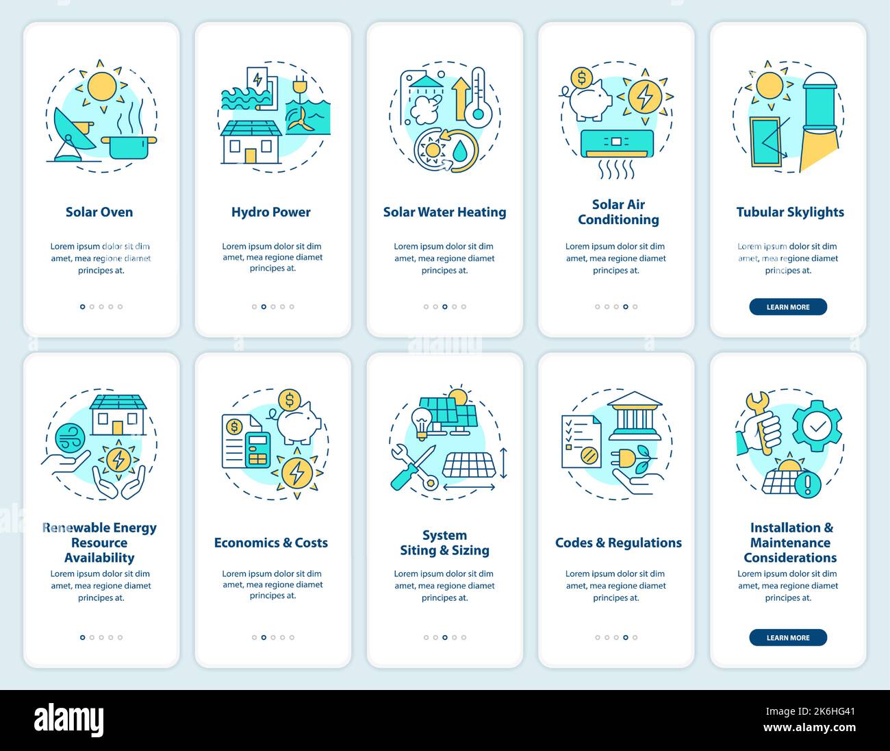 Setup renewable energy onboarding mobile app screen set Stock Vector ...