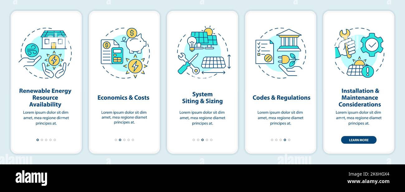 Choosing right renewable energy system onboarding mobile app screen Stock Vector