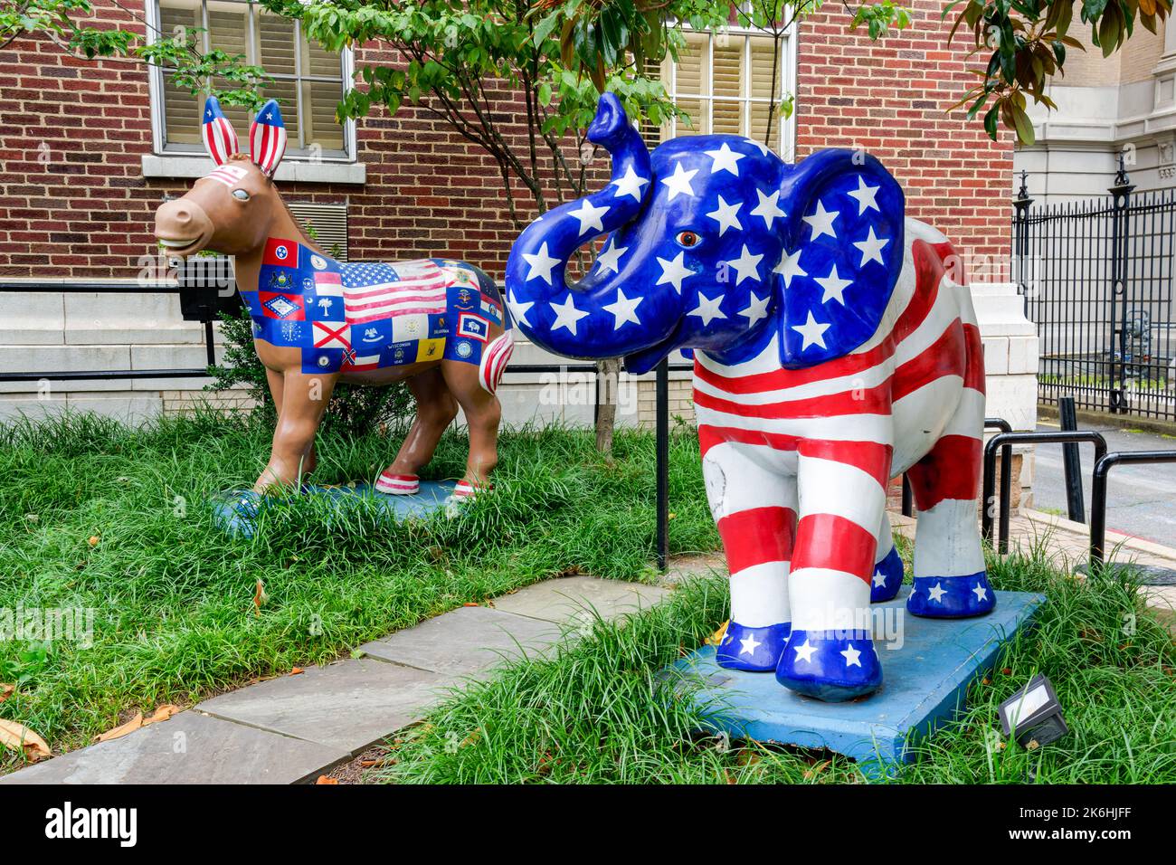 Washington, DC - June 27, 2022: 'A Party for All' (Donkey) by Cory Lynn Caulfield and 'Grand Old Pachyderm' (Elephant) by Gary Jameson are from the 20 Stock Photo