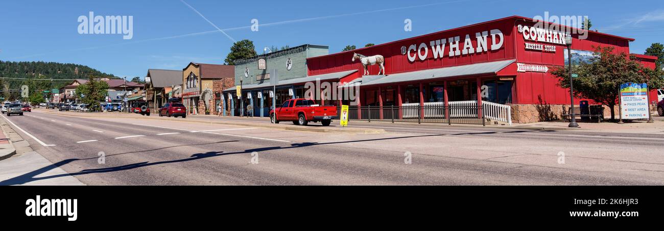 Woodland Park, CO - July 9, 2022: Midland Ave downtown Stock Photo