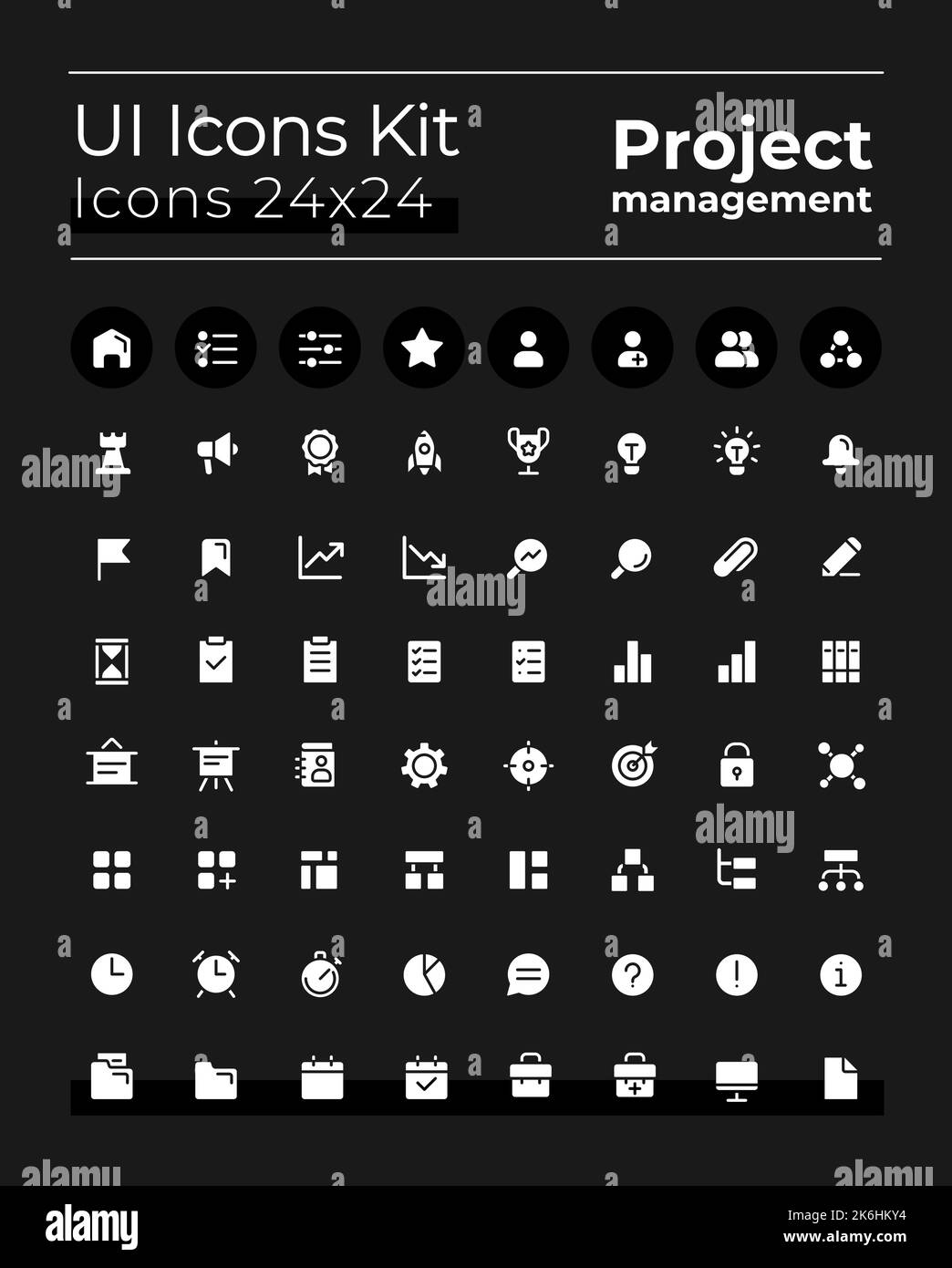 Project management white glyph ui icons kit for dark mode Stock Vector ...