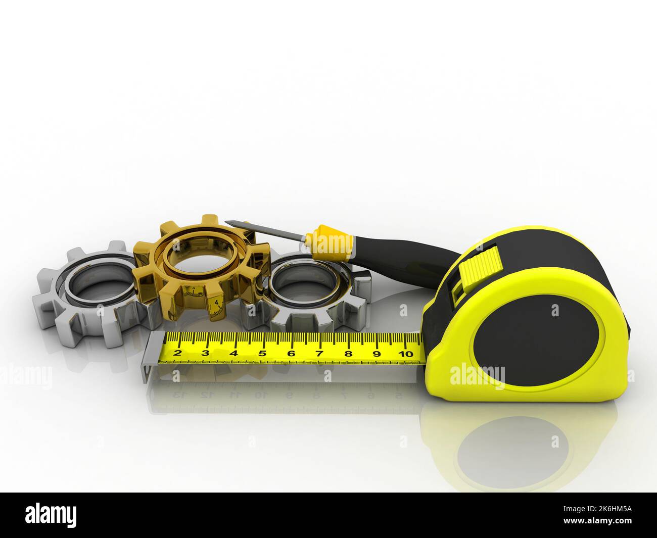 3d illustration hardware tools of Tape measure with gear wheel and