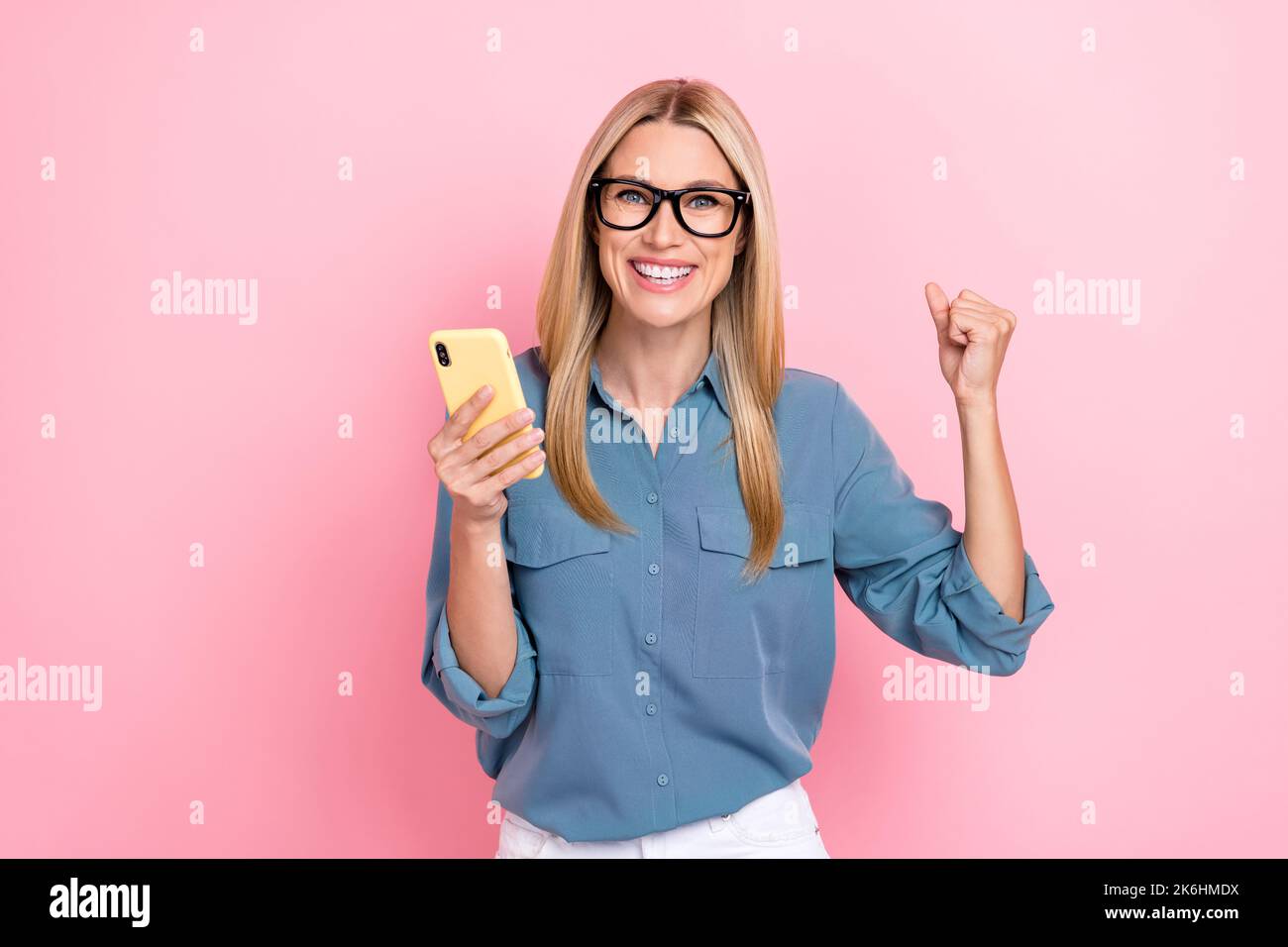 Mature woman fist up isolated hi-res stock photography and images - Alamy