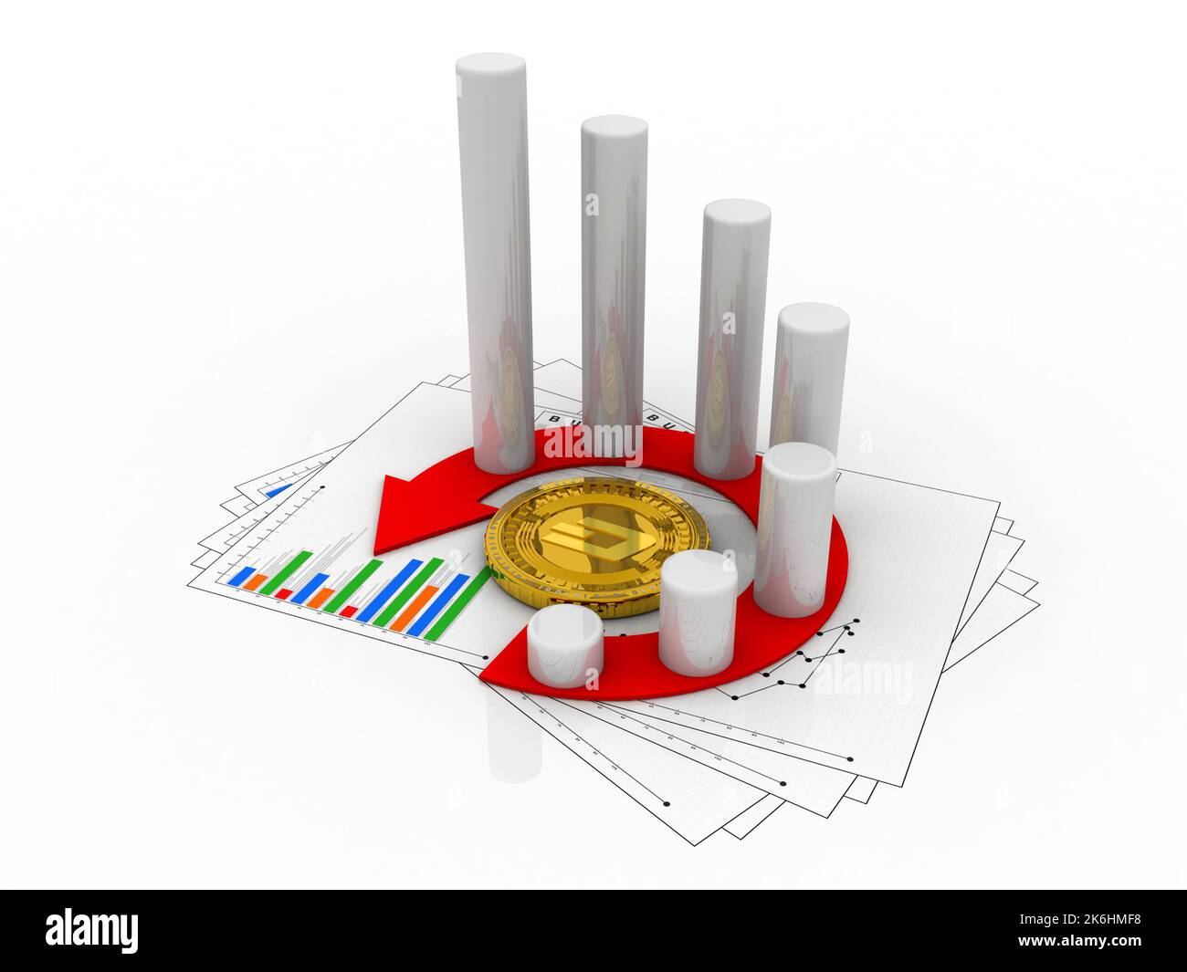 3d rendering doge coin logo sign with graph Stock Photo