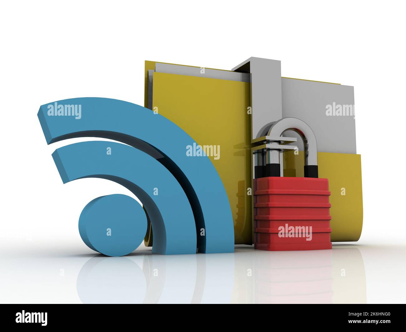 3d illustration WiFi symbol with folder lock Stock Photo