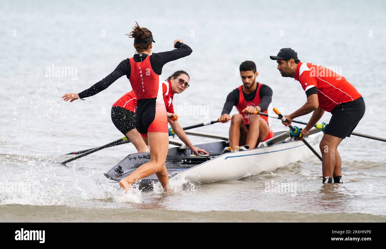 Tunisia's mixed doubles team during day one of the World Rowing Beach