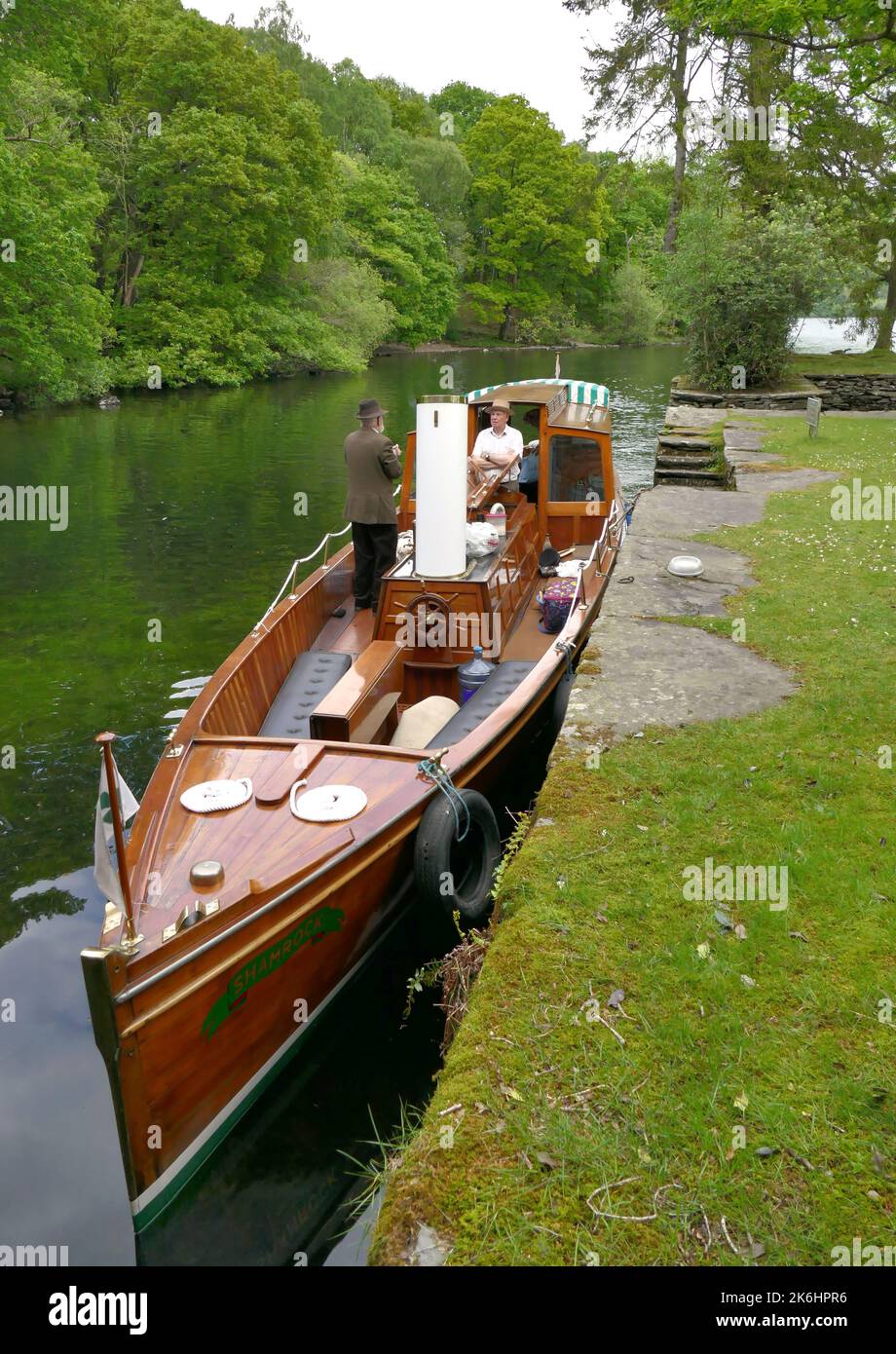 Edwardian steam yacht Shamrock moored at Wray Castle on Windermere