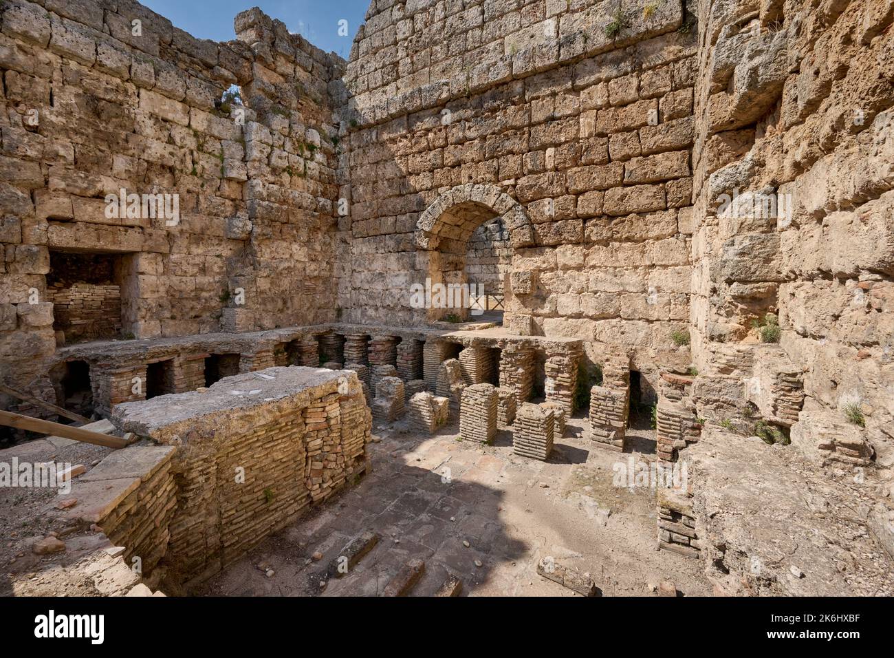 Roman South Bath, ruins of the Roman city of Perge, Antalya, Turkey. Stock Photo