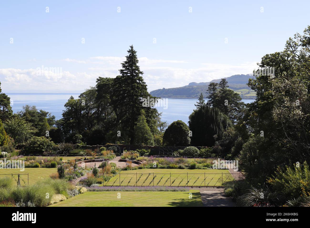View from Brodick Castle on the Isle of Arran,West coast of Scotland, UK. Over Brodick Bay towards the mainland. Stock Photo