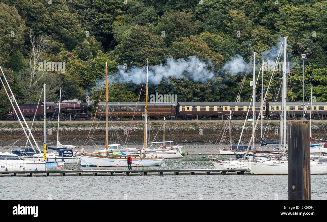 Dartmouth Steam Train - view from Dartmouth across the River Dart Stock Photo