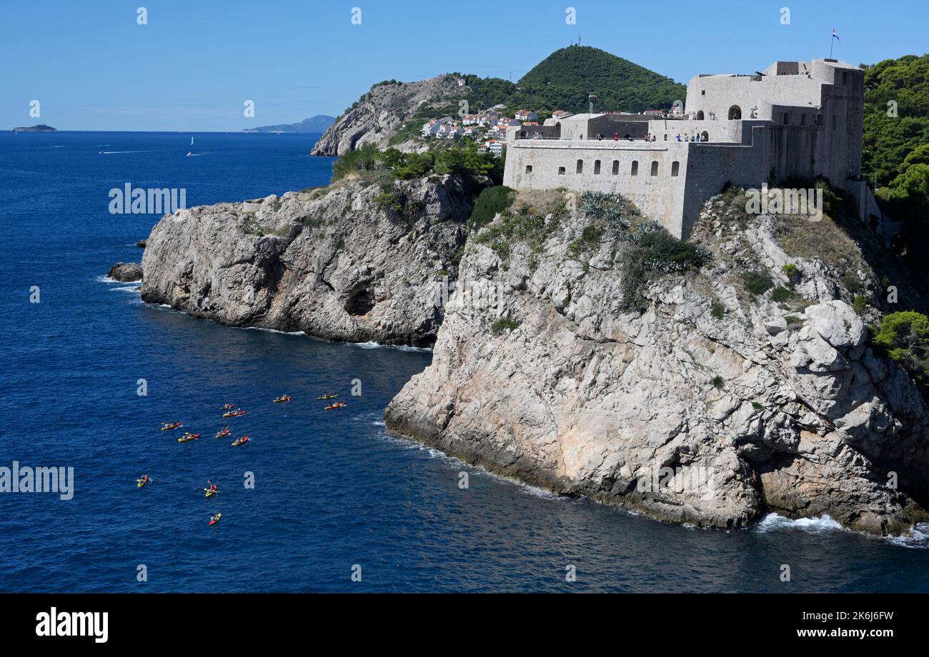 Fort Lovrijenac, St Lawrence Fortress, with kayakers Stock Photo