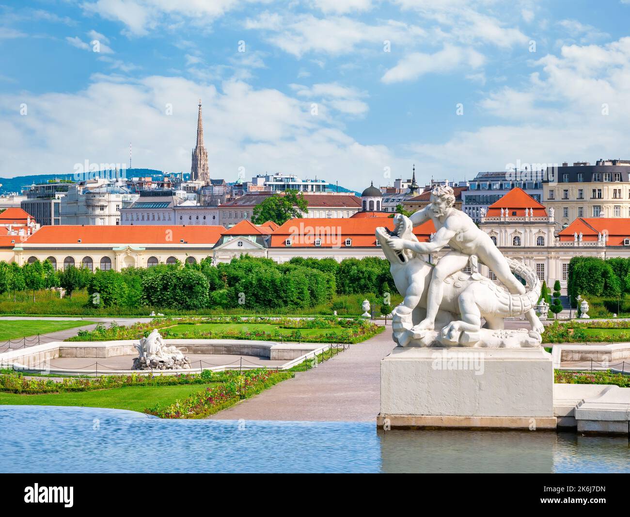 View with a statue in the gardens of Belvedere Palace (Schloss