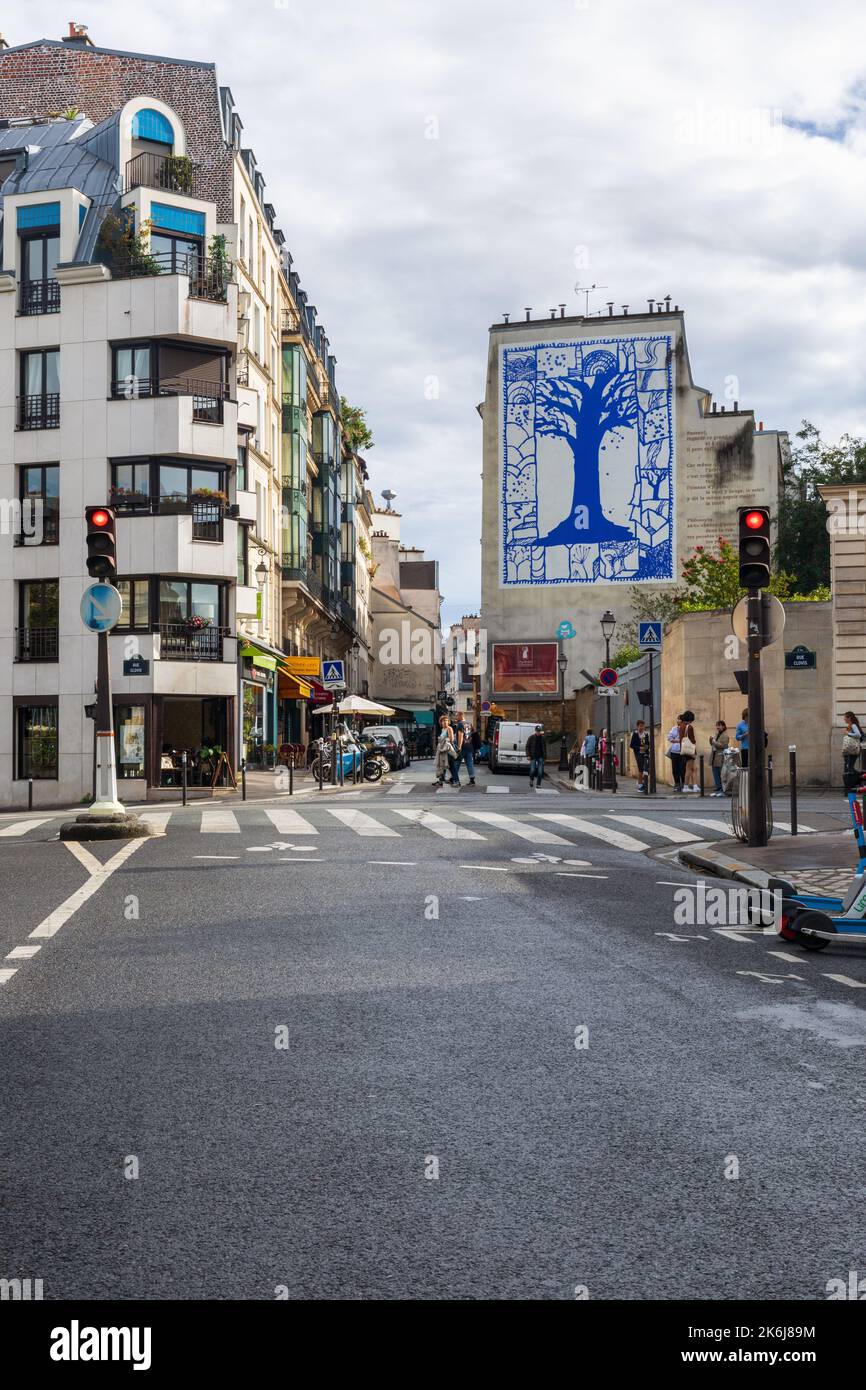 LArbre Bleu / The Blue Tree painted for Walls of the Year 2000, Paris, France, Europe Stock Photo