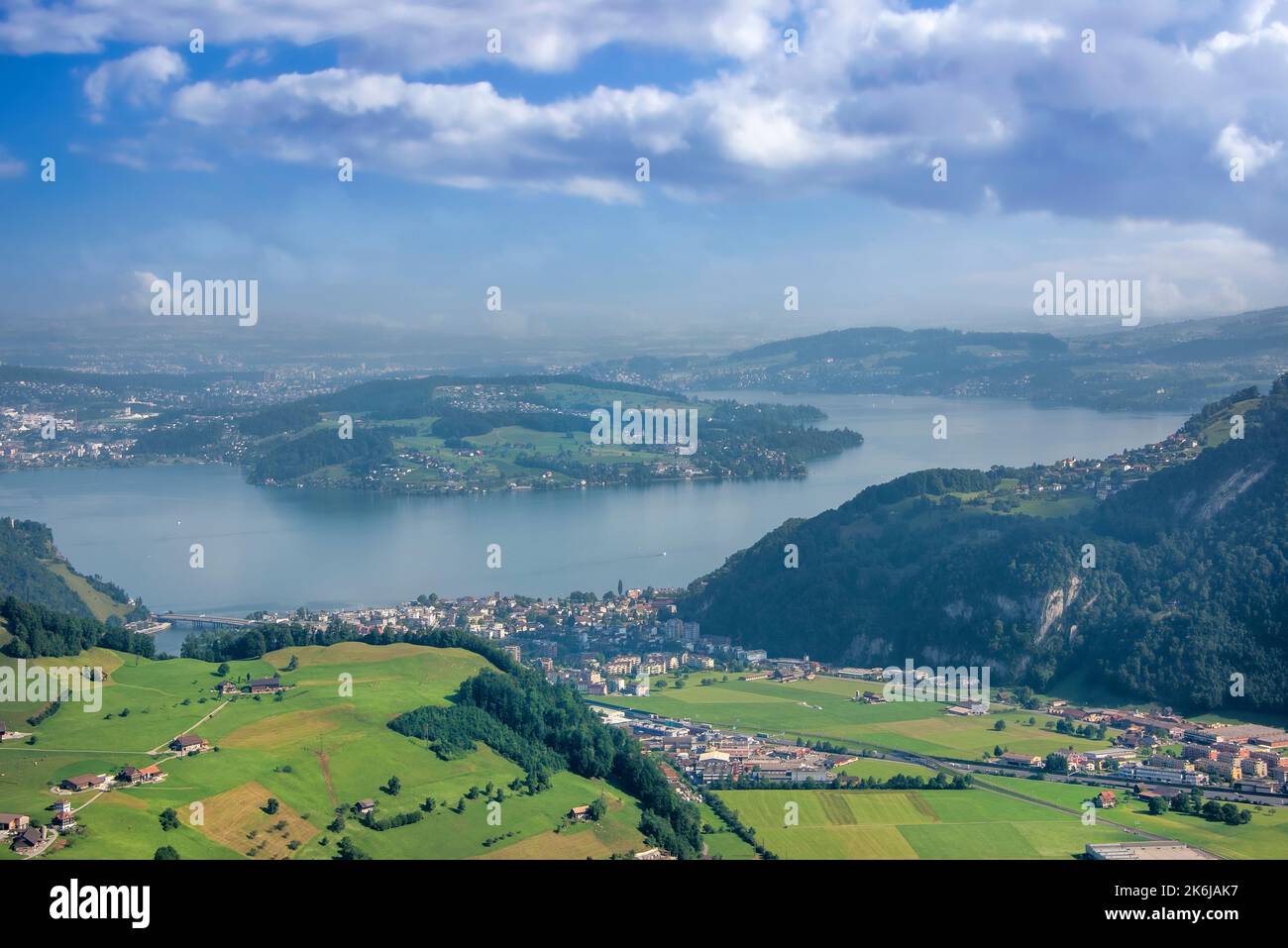 Aerial view of Lake Lucerne and it's beautiful countryside. Stock Photo