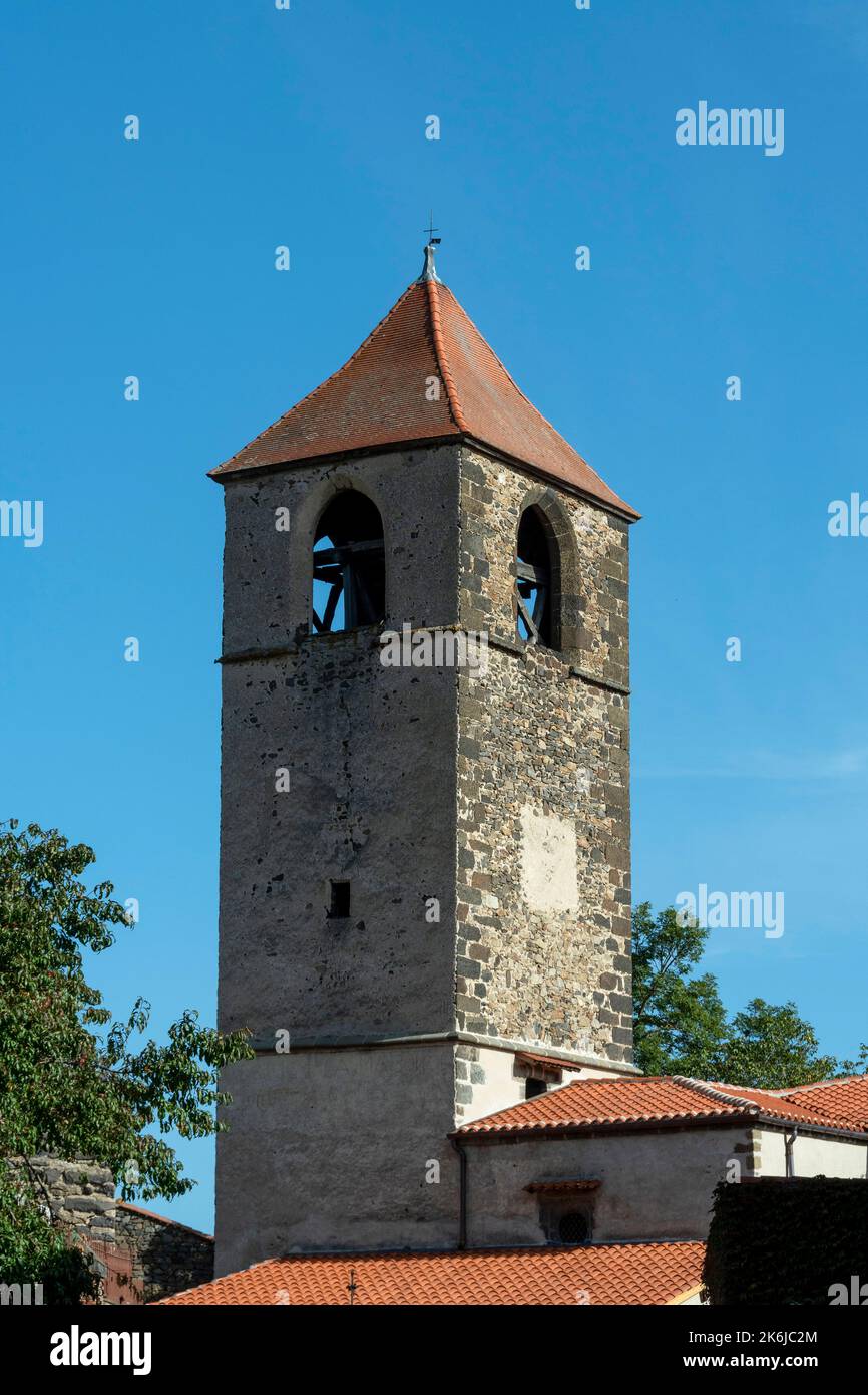 Bell tower of Blassac church. . Haute-Loire. Auvergne-RhoneAlpes. France Stock Photo