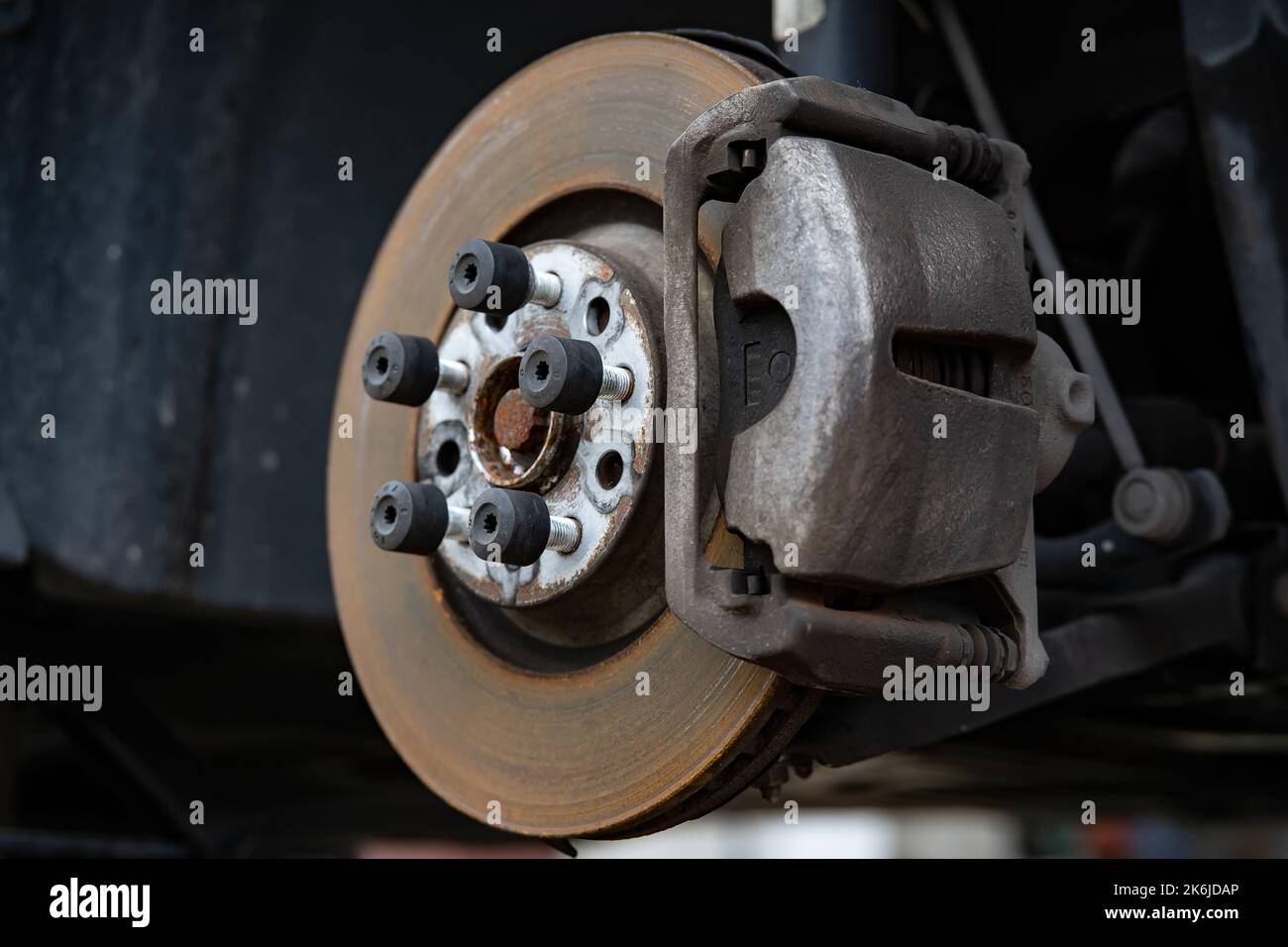 Disc brake of the vehicle for repair, in process of new tire