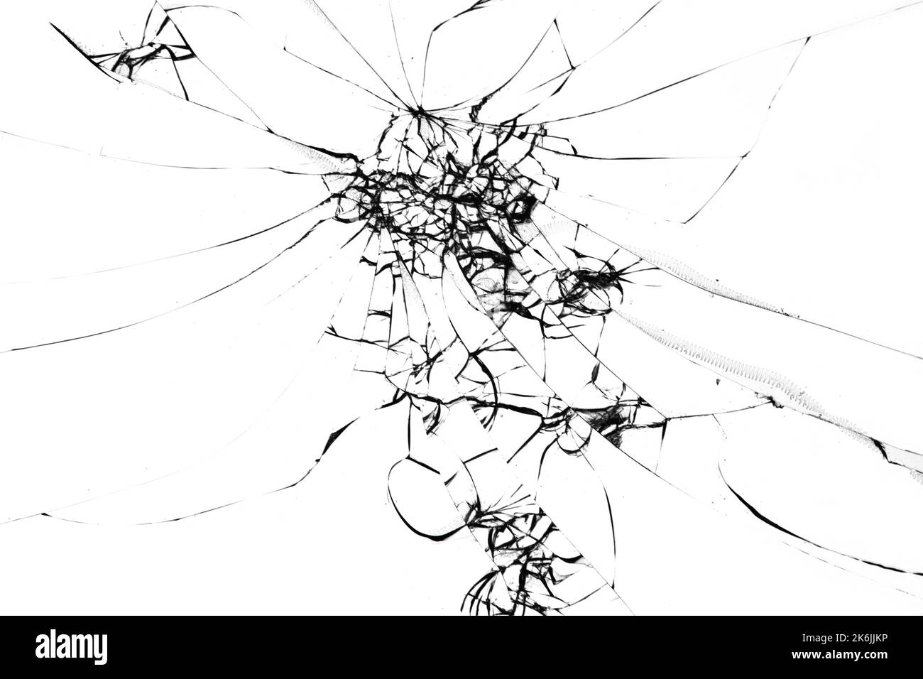 Cracks on the glass. White background in cracks. A broken smartphone