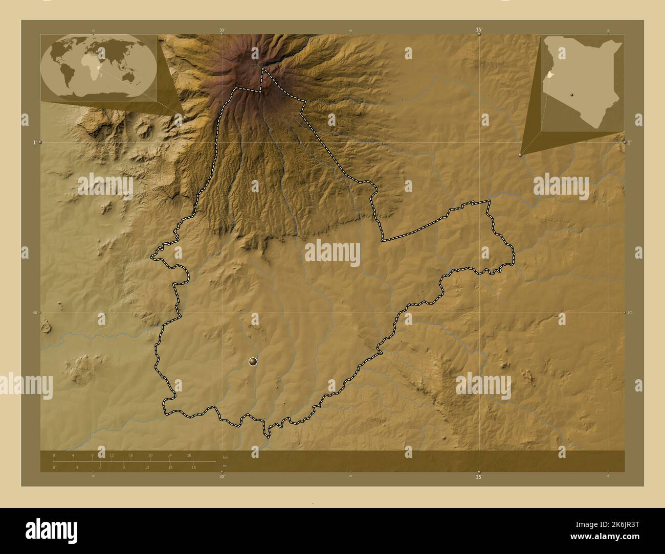 Bungoma, county of Kenya. Colored elevation map with lakes and rivers