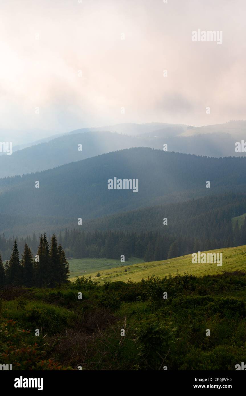 Overcast Rays Rain clouds in the Carpathians, overcast Mount Petros, rain clouds and ...