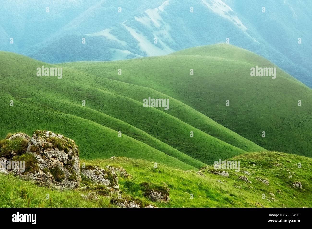 Summer landscape fog green hills hi-res stock photography and images ...