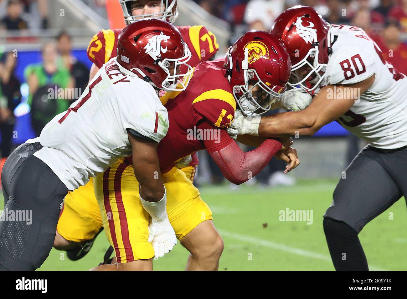 Washington State linebacker Daiyan Henley stands on the field during the  second half of an NCAA college football game against Utah, Thursday, Oct.  27, 2022, in Pullman, Wash. (AP Photo/Young Kwak Stock