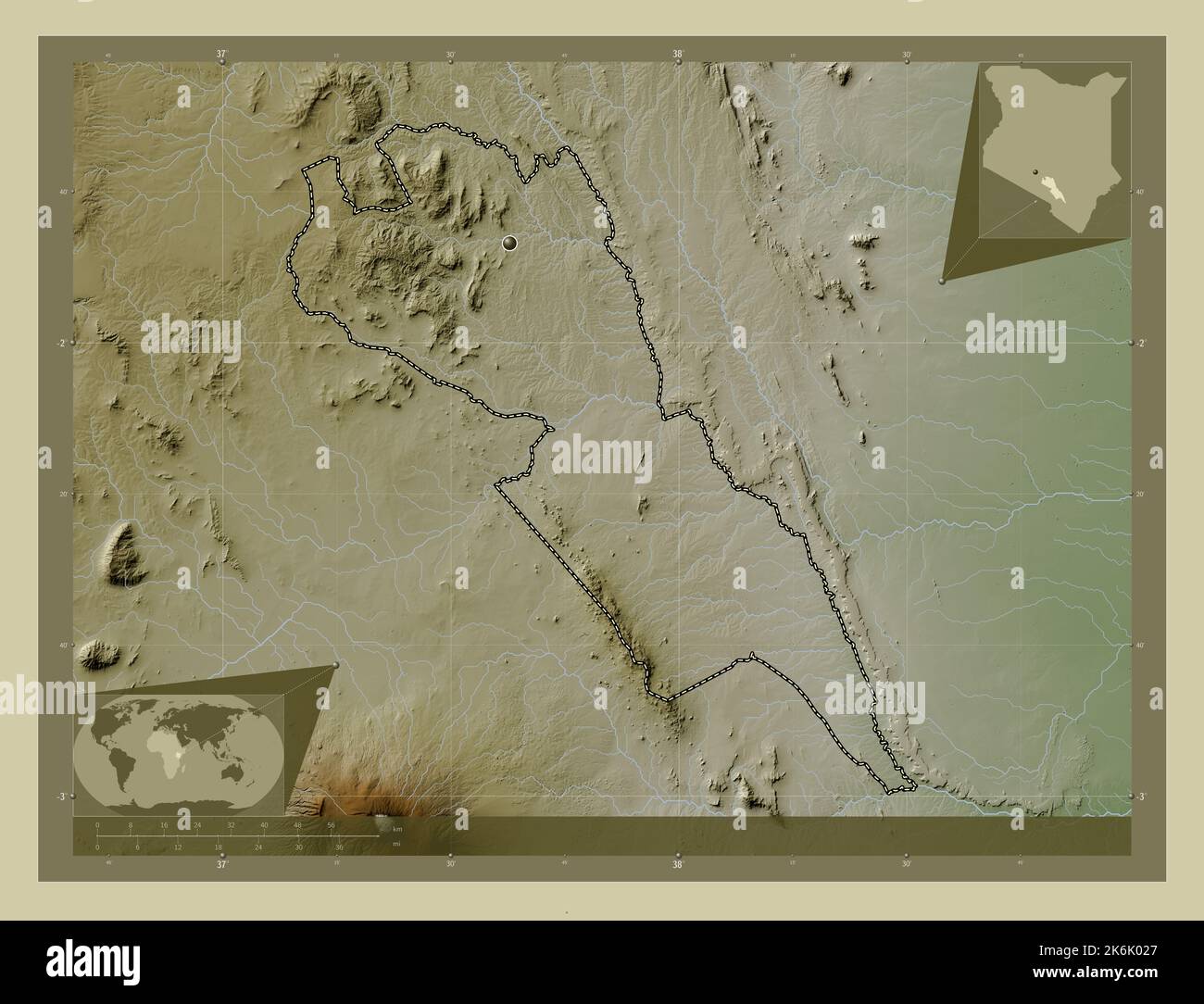 Makueni, county of Kenya. Elevation map colored in wiki style with