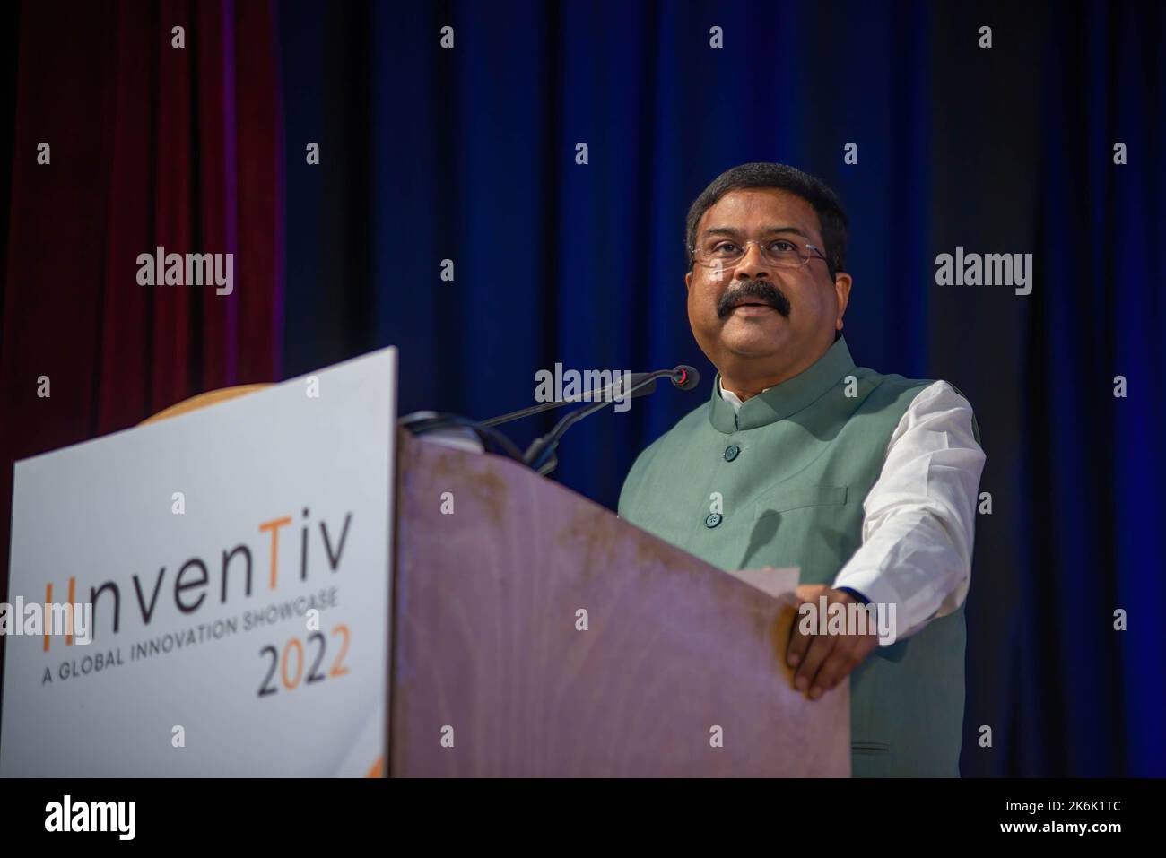 Delhi, India. 14th Oct, 2022. Dharmendra Pradhan Union Minister for Education and Skill Development and Entrepreneurship during inaugural day of IInvenTiv 2022, the first ever all IITs (indian institute of technology) research and development Showcase at the Indian Institute of Technology. IInvenTiv 2022 is an R&D (research and development) Fair organised under the supervision of a Steering Committee headed by Dr. Pawan Goenka, Chairman, BoG (Board of Governors) IIT and the event marks the coming together of all the 23 IITs under one umbrella to showcase their respective research and innovatio Stock Photo