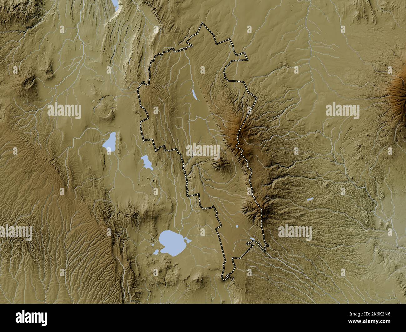 Nyandarua, county of Kenya. Elevation map colored in wiki style with