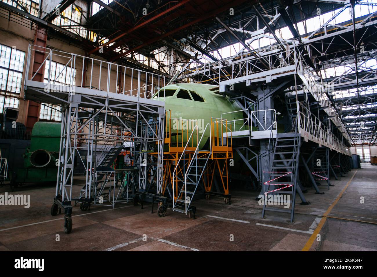 Process of assembling of aircraft in the factory Stock Photo