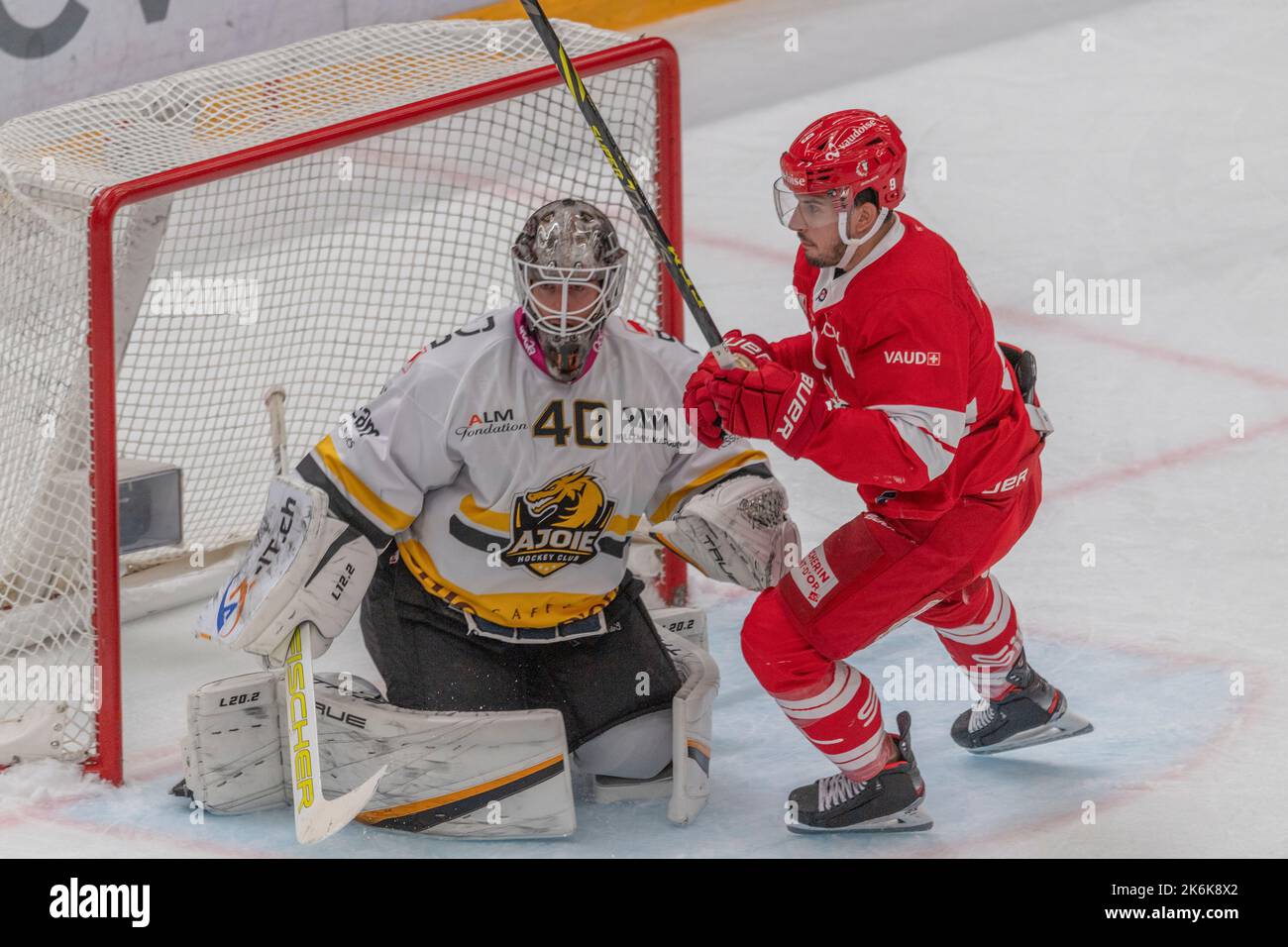 Lausanne Switzerland, 10/14/2022 Damino Class (goalie) of HC Ajoie (40