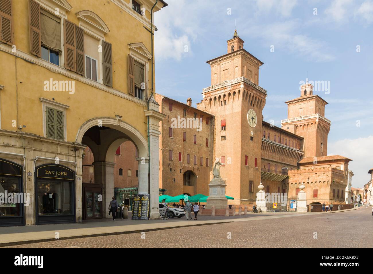 Ferrara, Italy (3rd October 2022) - View of the center with the high towers of the medieval castle Stock Photo