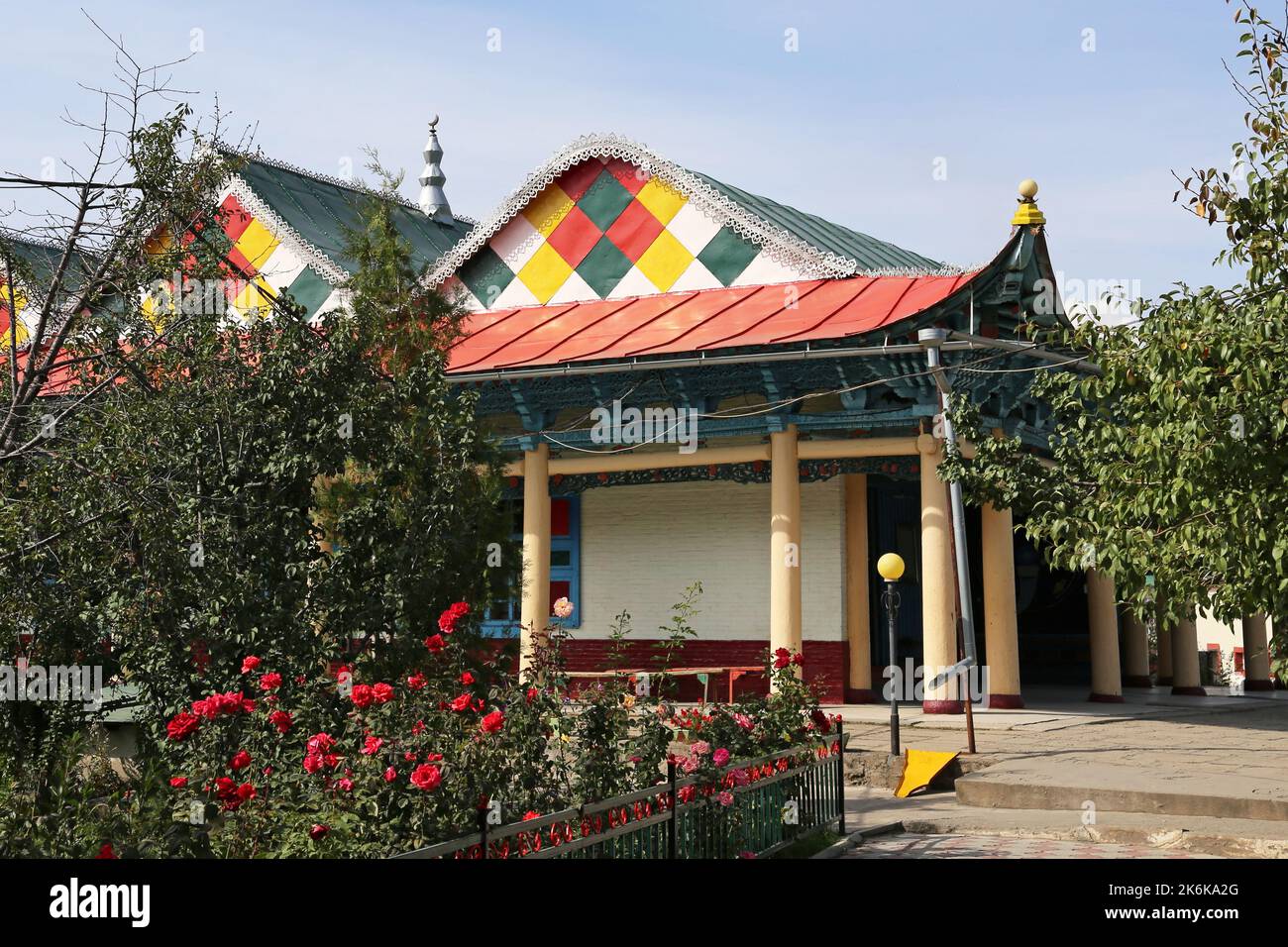 Dungan (Chinese) Mosque, Toktogul Street, Karakol, Issyk Kul Region, Kyrgyzstan, Central Asia Stock Photo