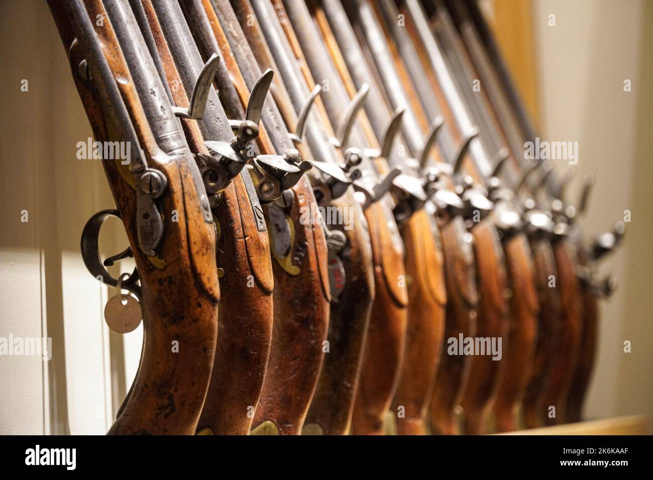 Guns on display in armoury at the Tower of London, London England ...