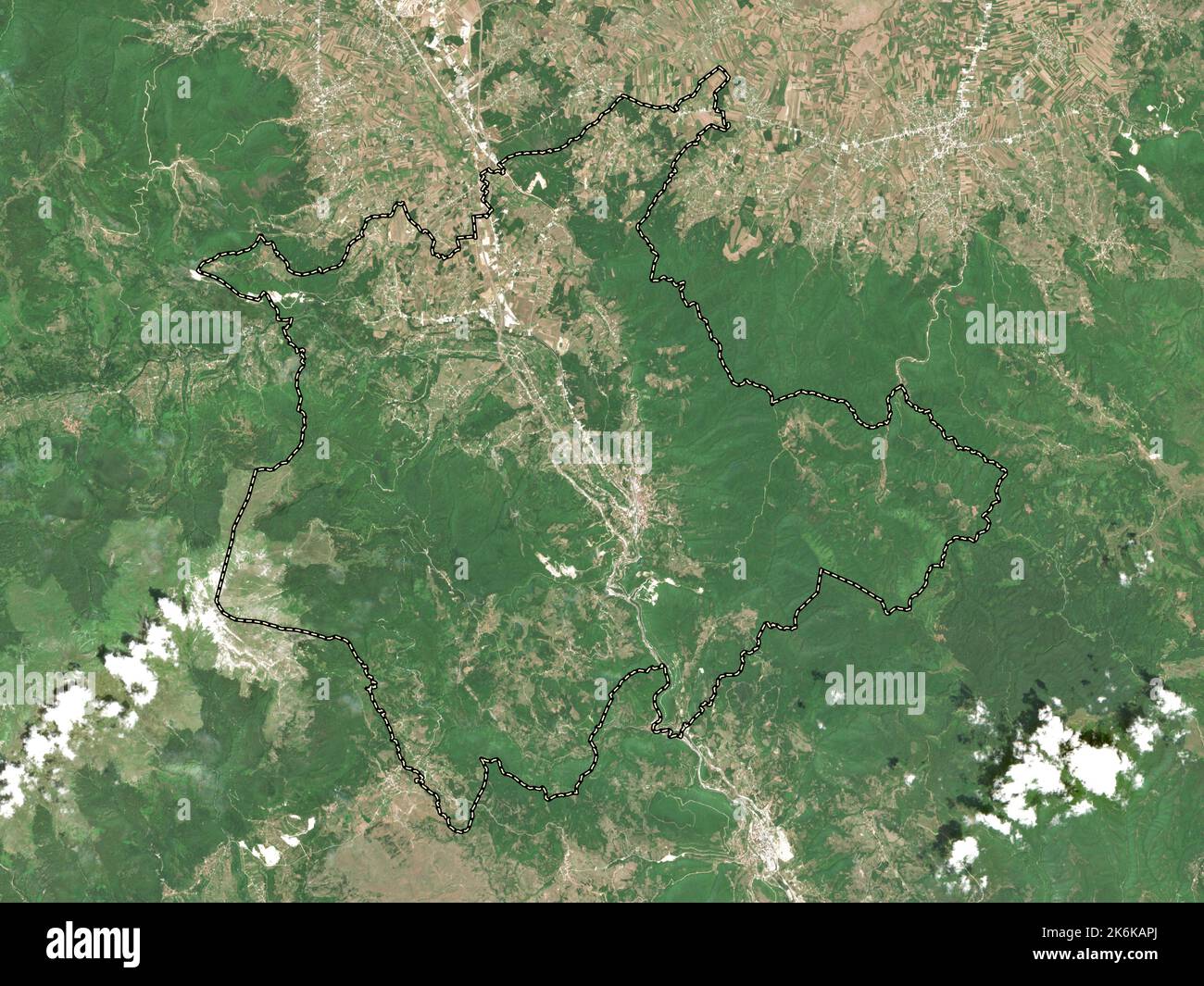 Kacanik, municipality of Kosovo. Low resolution satellite map Stock