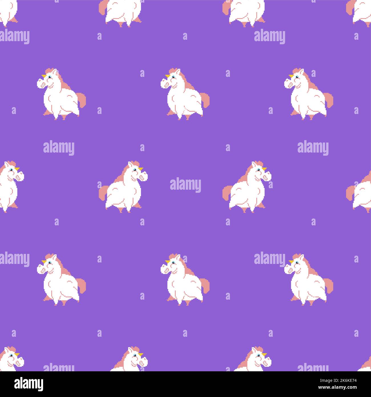 Fat Unicorn Pixel art Pattern seamless. 8 bit fleshy mythical animal ...